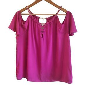 INC Pink Cold Shoulder Top Gold Chain Top Size Large